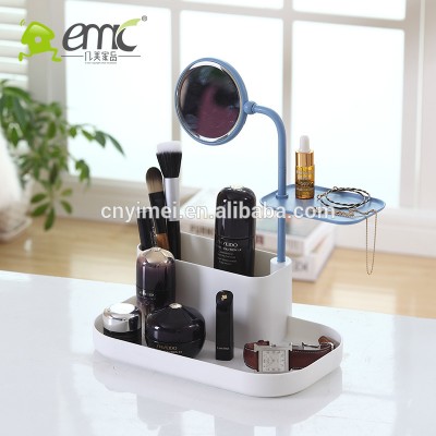 Desktop plastic cosmetic suit storage with drawer and mirror dressing case