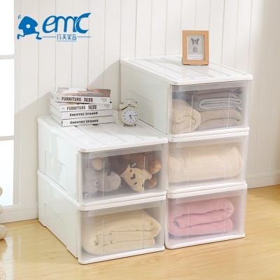 Wholesale large plastic household clothes storage box with clear lid